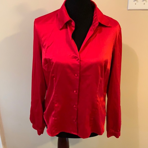 George Tops - Red Silky Button Down
